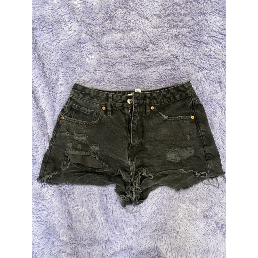 Forever 21 Premium Denim Shorts Size 27 Distressed Black Cut-off Denim Hi Rise